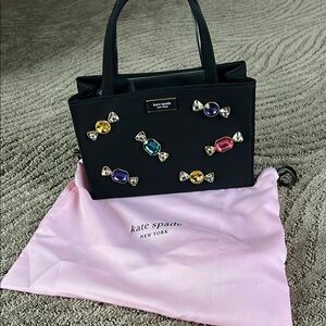 Kate Spade Black Satchel (Sam bag) with Jewel Accents